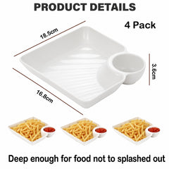DIPWELL™ - Szögletes snacktányér beépített mártástartóval, 4 darabos szett