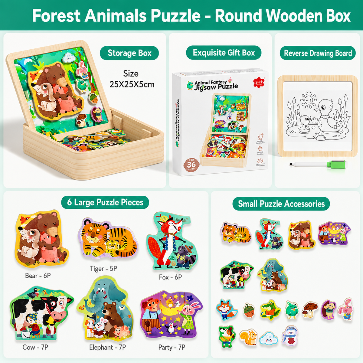 PLAYMIND™ - GYERMEK KÉTOLDALAS FÁBÓL KÉSZÜLT MÁGNESES KIRAKÓTÁBLA